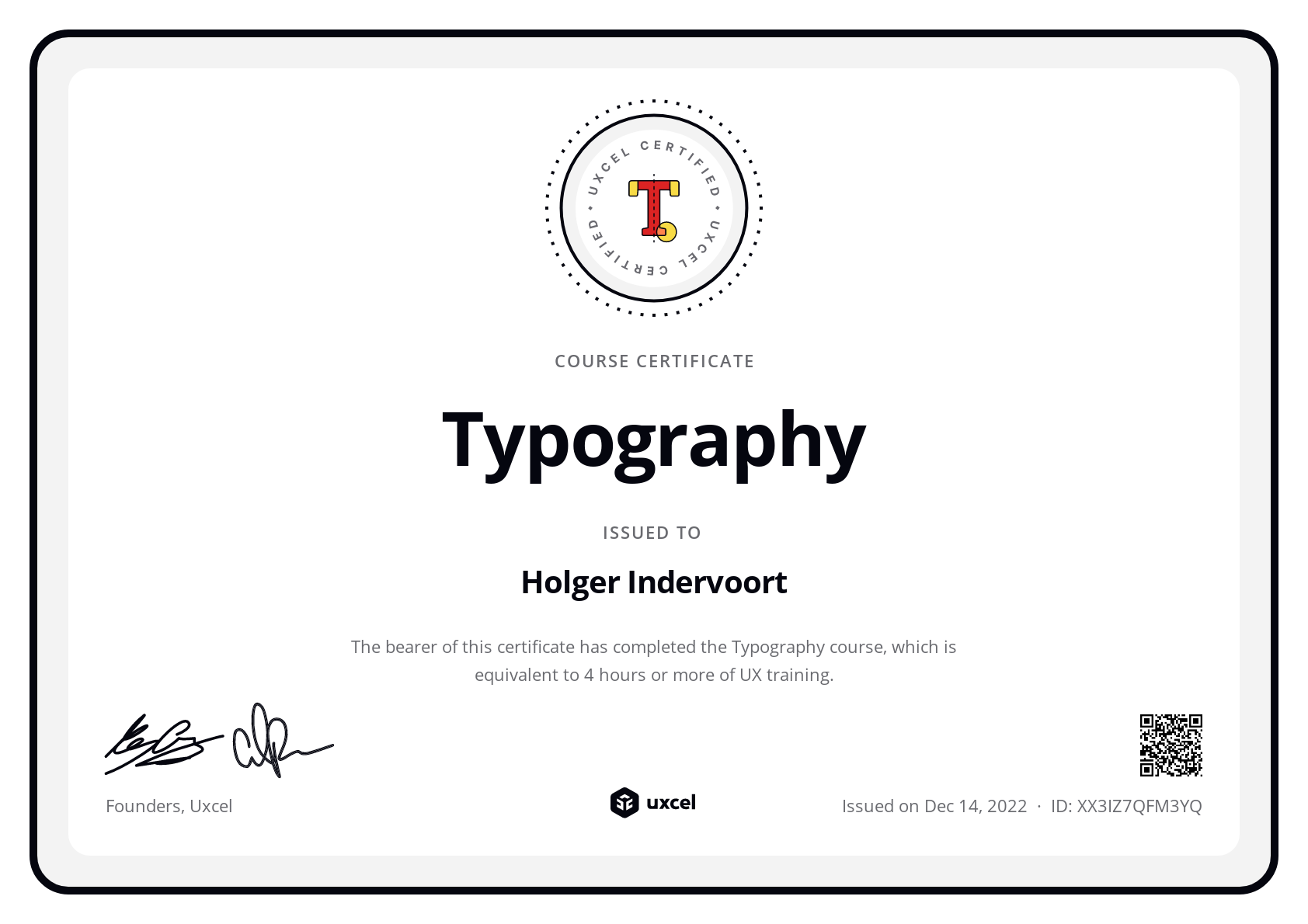 Holger Indervoort's certificate